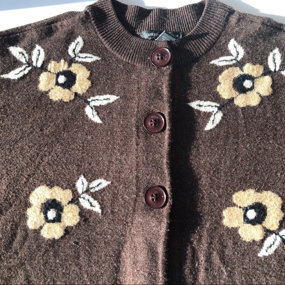 Vintage Cropped Cardigan Sweater 3/4 Bell Sleeve Brown Petite Small - Picture 9 of 9